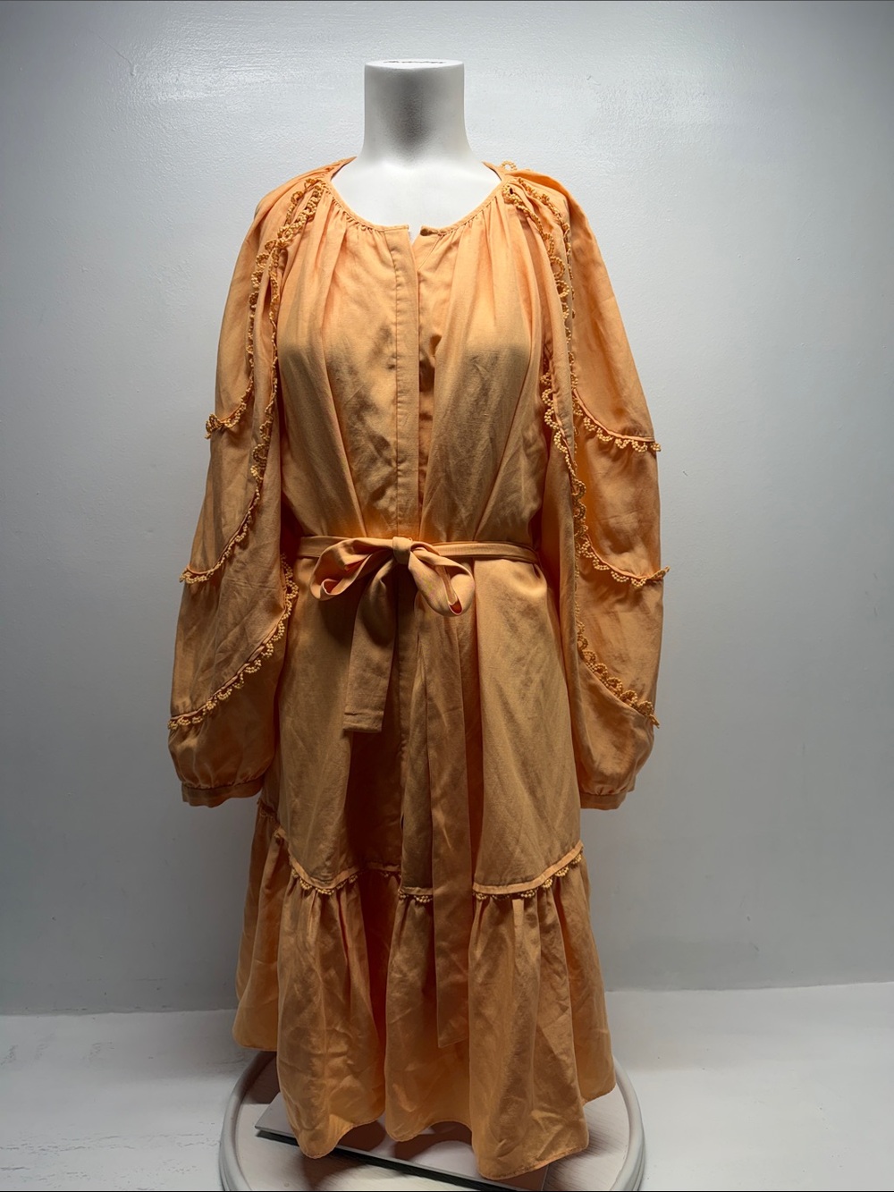 Kobi Halperin Meadow Dress Linen Blend Peasant Mini Long Sleeve Orange Size XL - Picture 2 of 11